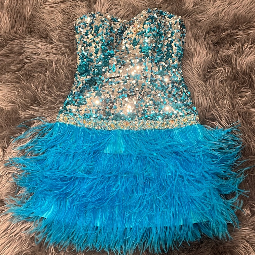 Night Moves Blue and Silver Sequin Dress